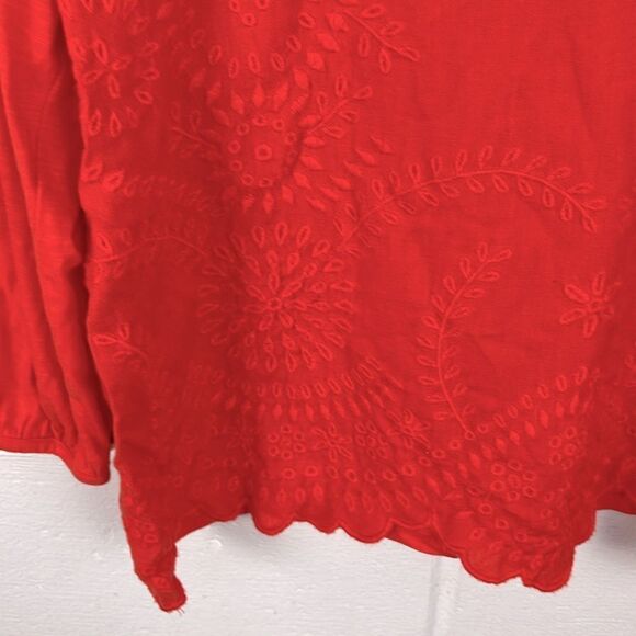 Lucky Brand v-neck linen blend embroidered blouse - Picture 5 of 6